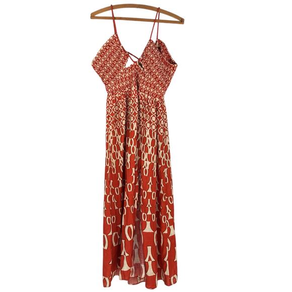 NWT Anthropologie Smocked Dress Size M Color: Mango Halter Ties in Back - Picture 4 of 6